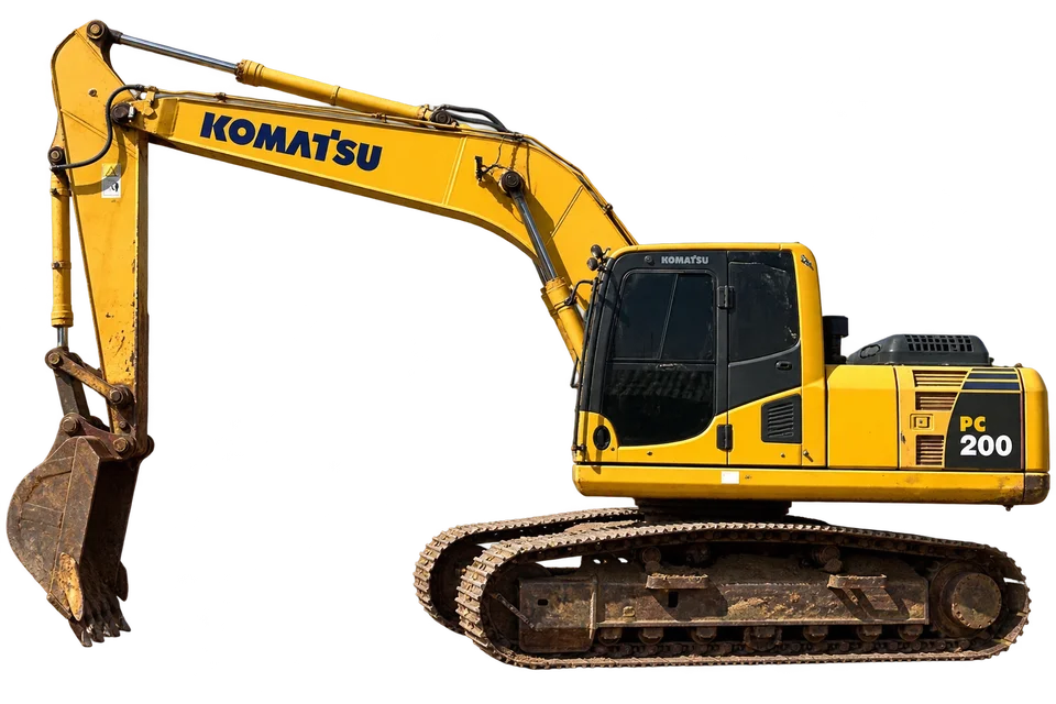 Used Komatsu PC200-7 excavator — yard side view