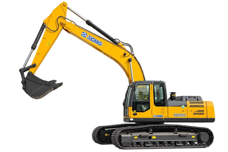 XCMG XE265C crawler excavator — yard side view
