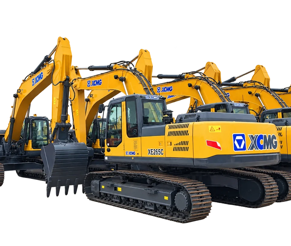 XCMG XE265C crawler excavator — yard lineup